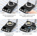Digital Milligram Scale 100g/0.001g rechargeability, High Precision Portable Jewelry Scale, Powder Scale, Micro Scale for Powder Medicine, Gold, Gem, Reloading, Calibration Weight - Image 5