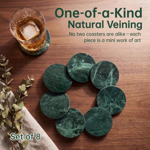 Green Marble Coasters Set of 8, 3.9"Natural Stone Drink Coasters, Cork Base - Image 2
