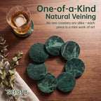 Green Marble Coasters Set of 8, 3.9"Natural Stone Drink Coasters, Cork Base - Image 2