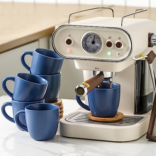 HASENSE 8 OZ Cappuccino Cups with Saucers, Ceramic Espresso Cups Set of 6, Coffee Cup with Handle for Double Shot, Latte, Mocha, Espresso Cups for Home and Office,Blue - Image 4