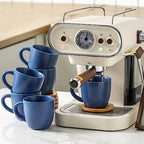 HASENSE 8 OZ Cappuccino Cups with Saucers, Ceramic Espresso Cups Set of 6, Coffee Cup with Handle for Double Shot, Latte, Mocha, Espresso Cups for Home and Office,Blue - Image 4