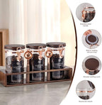 3 Piece Airtight Glass Coffee Canister Set, 42oz Food Safe Storage Jars with Wooden Shelf & Scoop, Sealed Countertop Organization Canisters for Coffee Beans, Tea, Sugar - Image 4