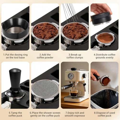 51mm Espresso Accessories Kit, Espresso Knock Box and Tamping Station, Coffee Tamper, Distributor, WDT Distribution Tool, Dosing Funnel and Puck Screen Set Fits Delonghi 51mm Portafilter - Image 3