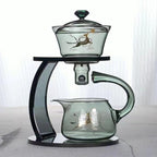 Glass Teapot Set Semi Automatic Drip Rotating with Infuser Chinese Heat-Resistant Lazy Kungfu Tea Set (Grey Deer) - Image 3