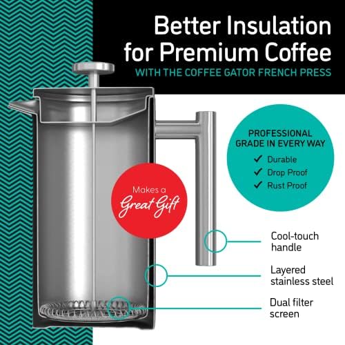 Coffee Gator French Press Coffee Maker 34oz Silver and Coffee Canister - 22oz, Airtight Stainless Steel Kitchen Food - Image 3
