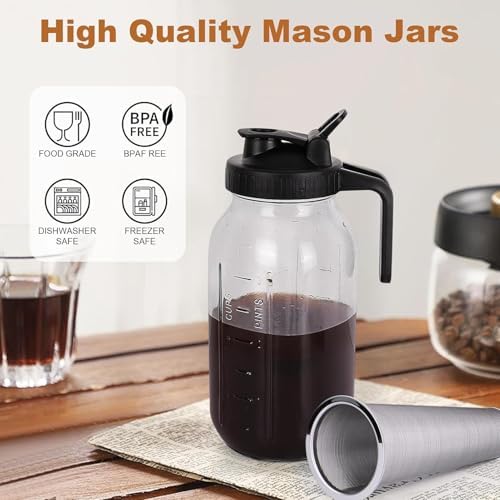 Cold Brew Coffee Maker Pitcher, with Stainless Steel Filter Thick Glass Iced Coffee Maker Pot Spout Lid Handle (1000ml) - Image 2