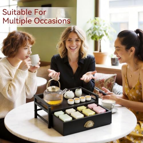 IBUYKE Tea Bag Organizer for Countertop,2 Tier Tea Box Organizer with Drawer,Wood Tea Bag Holder with Metal Frame,Tea Station Organizer for Kitchen Cabinet,Coffee Station,Office,Black UTCJ004B - Image 5