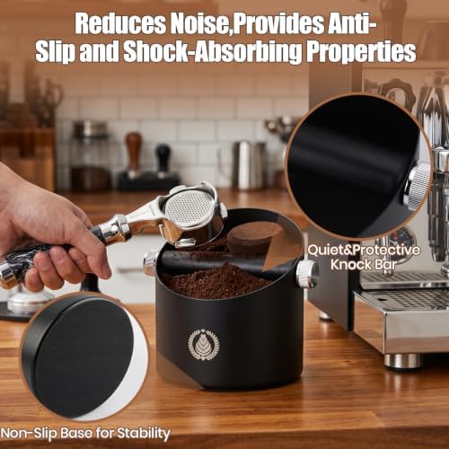 Espresso Knock Box,1.5L Large Capacity Coffee Knock Box with Barista Towels,Removable Knock Bar & Non-Slip Base,Stainless Steel Espresso Accessories for Home,Café & Coffee Cart - Image 4