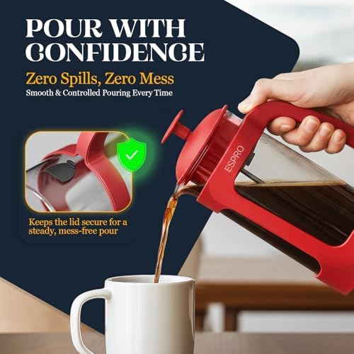 ESPRO P3 French Press Coffee Maker, 32oz, Red, Double Micro Filter Press - Image 6
