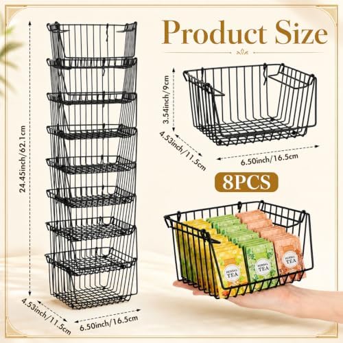 8 Pack Small Stackable Metal Wire Storage Baskets for Pantry - Image 2