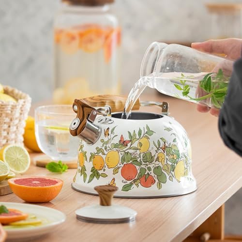 Stove Top Tea Kettle, 3L Stainless Steel Lemon Pattern Whistling Kettle with Anti-Hot Foldable Handle for Tea and Coffee, Stainless Steel Kettles - Image 5