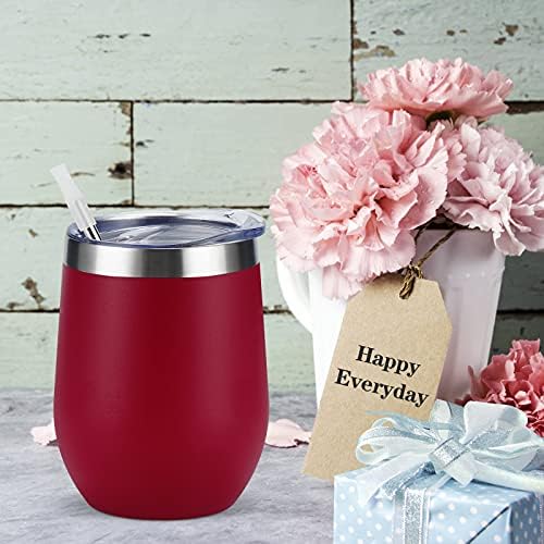 6 Pack Stainless Steel Wine Tumblers, 12Oz Insulated Wine Tumbler, Double Wall Insulated Wine Glass, Stainless Steel Stemless Wine Cups with Lids for Coffee, Wine, Cocktails, Champaign, Wine Red - Image 2