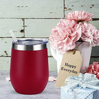 6 Pack Stainless Steel Wine Tumblers, 12Oz Insulated Wine Tumbler, Double Wall Insulated Wine Glass, Stainless Steel Stemless Wine Cups with Lids for Coffee, Wine, Cocktails, Champaign, Wine Red - Image 2