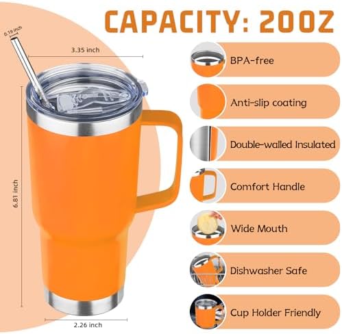 20 oz Tumbler with Handle Stainless Steel Insulated Mug with Lid and Straw - Image 2