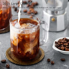 Glass Coffee Mugs, 20 oz Ice Coffee Cups Set of 6, Large Clear Tea Cups, Glass Mugs with Handles for Hot Beverages, Glass Cups for Latte, Cappuccino, and Tea - Image 4