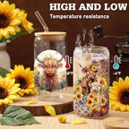 Teenyyou 12 Set of Glasses with Bamboo Lid and Glass Straw 16 oz(Highland Cow) - Image 3