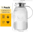 Bandesun Vintage Glass Pitcher with Lid, 128oz/ 1 Gallon Water Pitcher with Handle for Fridge Heat Resistant Borosilicate Water Jug, Carafe for Hot/Cold Coffee, Tea,Beverage 1Pack - Image 3