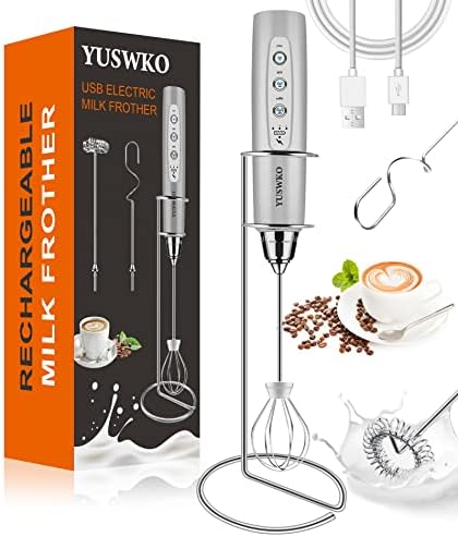 YUSWKO Rechargeable Milk Frother for Coffee with Stand, Handheld Drink Mixer with 3 Heads 3 Speeds Electric Stirrers for Latte, Cappuccino, Hot Chocolate, Egg - Image 3