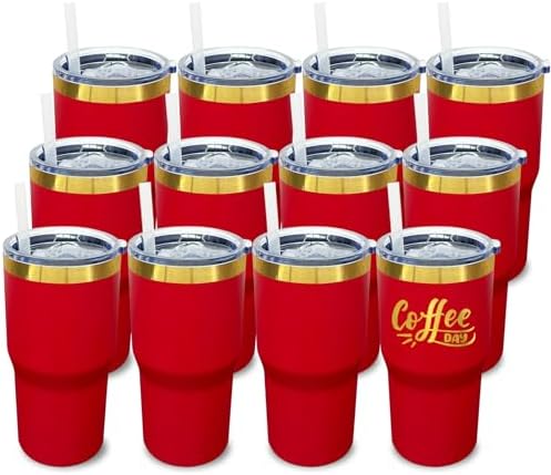 20 oz Tumbler Bulk Stainless Steel Tumblers with Lids and Straws BrightRed by MetalyaTumblers