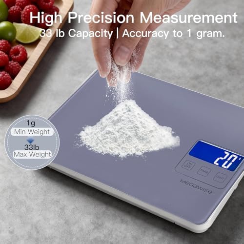 MEGAWISE High Precision 0.1g Coffee & Food Scale with Timer, Dual Power Supply, Waterproof Tempered Glass, 5 Weighing Modes, Professional Coffee Brewing Timer Kitchen Scale,Grey - Image 2