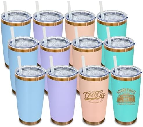20 oz Tumbler Bulk Stainless Steel Tumblers with Lids and Straws Mixed C by MetalyaTumblers