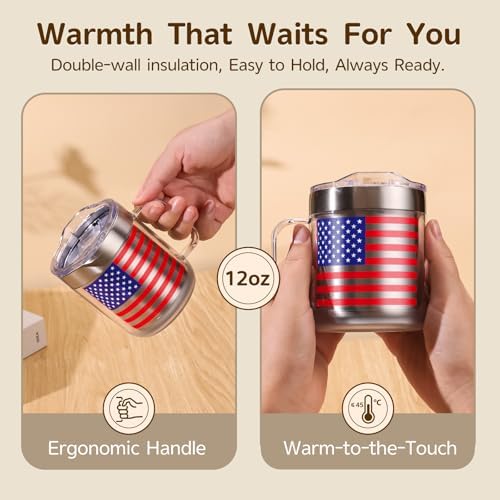 Electric Heating Cup, Mug Warmer with Sliding Lid(American Flag-12oz) - Image 3