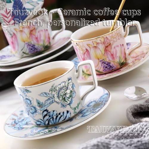 Coffee Cup Set with Saucer, Cup And Spoon, 200Ml Espresso Cups, Floral Ceramic Cups, Colorful Porcelain Coffee Mugs, Tea Cups, Mugs, Cappuccino Cups,Coffee cup f - Image 3