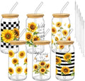 Glass Cups with Lids and Straws, 6 Pack, 16oz, Sunflower by Culudea