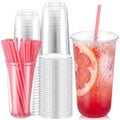 Ziliny 50 Sets 20 oz Clear Plastic Cups with Heart Shaped Straws and Lids by Ziliny