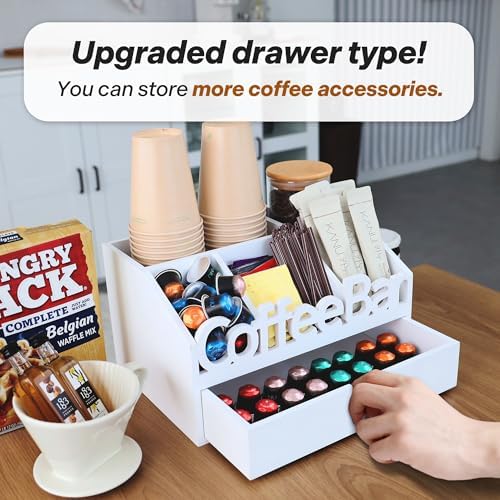Coffee Bar Organizer Countertop,Wood Coffee Station with Drawer,Home&Office - Image 2
