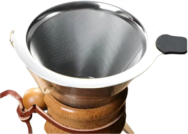 Pour Over Coffee Maker, Wood and Glass, 600ml with Stainless Steel Filter, 5 x 9 inches - Image 3