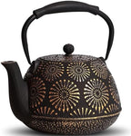 Cast Iron Teapot, 40oz Tea Kettle with Infuser for Stove Top, Sakura Design Japanese Tea Pot for Tea&Coffee Coated with Enameled Interior, Silicone Handle 1200ml black by Unknown