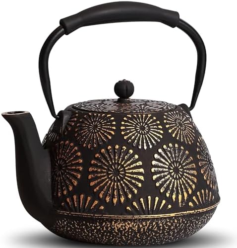 Cast Iron Teapot, 40oz Tea Kettle with Infuser for Stove Top, Sakura Design Japanese Tea Pot for Tea&Coffee Coated with Enameled Interior, Silicone Handle 1200ml black by Unknown