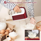 Yomelo 9-Speed Digital Hand Mixer Electric, 400W Powerful DC Motor, Hand Mixer Electric Handheld with Snap-On Storage Case, 5 Stainless Steel Accessories, Beaters, Dough Hooks, Whisk(Red/White) - Image 4