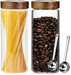 JanYoo Large Glass Jars with Airtight Lid and Scoop, Set of 2 Storage Containers 56 fl oz(1750 ml) Kitchen Food Jars Canister for Pasta,Flour,Sugar,Oat Spaghetti,Coffee Beans,Cereal,Cookie,Tea by JanYoo