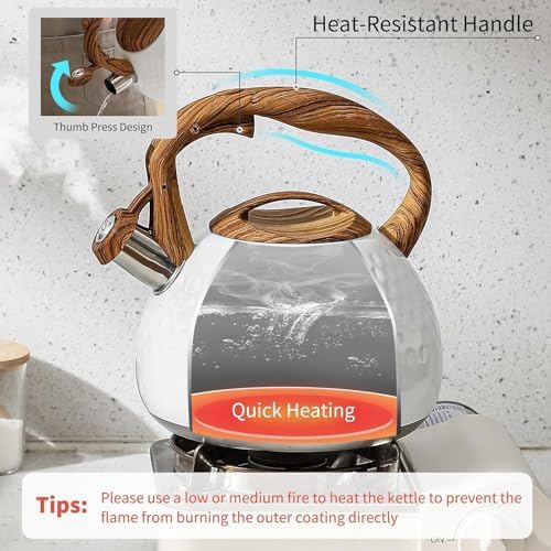 Stovetop Kettle Tea Kettle Whistling for Stove Top Food Grade Stainless Steel Pot with Wood Handle Kettles for Stove(A) - Image 4
