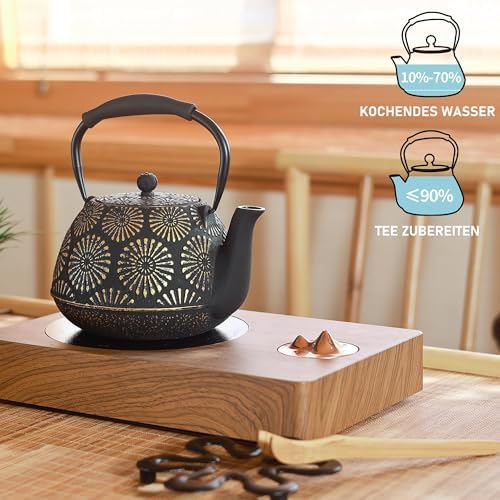 Cast Iron Teapot, 40oz Tea Kettle with Infuser for Stove Top, Sakura Design Japanese Tea Pot for Tea&Coffee Coated with Enameled Interior, Silicone Handle 1200ml black - Image 4
