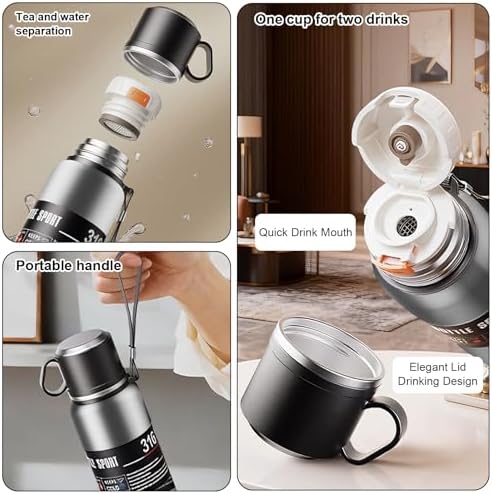 Stainless steel Vacuum Thermoses Bottle With Tea Infuser & Cup,Double Layer Insulated Coffee Bottles for Hot and Cold Drink Water Flask (Silver, 1980ML) - Image 3