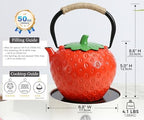 VICSKY Strawberry Cast Iron Teapot (Red) - Japanese Tetsubin Tea Kettle 50oz/1500ml | Enameled Interior & Extended Infuser for Loose Leaf and Tea Bags | Stovetop Safe | Cute Sweet Holiday - Image 6
