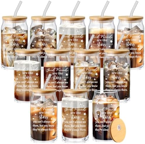 Zhehao 12 Pack Friendship Gifts for Women Friends 16oz Glass Cups Bulk by Zhehao