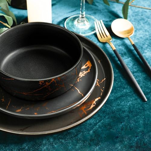 Stone Lain Gold Splash Dinnerware Set - Black & Gold, Set of 16 - Image 5