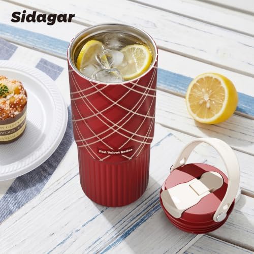 26 oz Insulated Stainless Steel Tumbler with Straw & Handle Plaid - Image 5