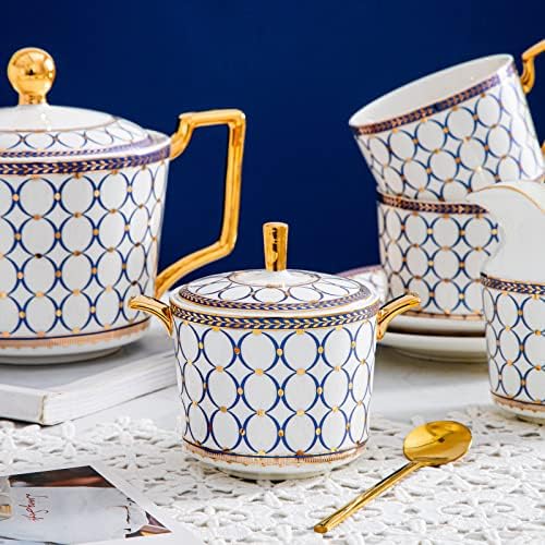 British Bone China Blue Gold Tea Cup & Saucer Set of 4 with Gift Box - Image 2