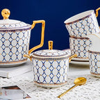 British Bone China Blue Gold Tea Cup & Saucer Set of 4 with Gift Box - Image 2