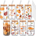 Umigy 8 Pcs 16oz Fall Thanksgiving Ice Coffee Cup with Lids & Glass Straw by Umigy