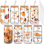 Umigy 8 Pcs 16oz Fall Thanksgiving Ice Coffee Cup with Lids & Glass Straw by Umigy