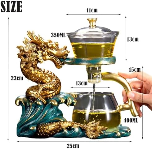 YUDIZWS Lazy Kungfu Drip Teapot,Heat Resistant Tea Set,Sturdy High Borosilicate Glass Teapot,Magnetic Water Diversion Semi-Automatic Teapot Set Magic Tea Set of Holiday Gifts,B dragon tea set - Image 2