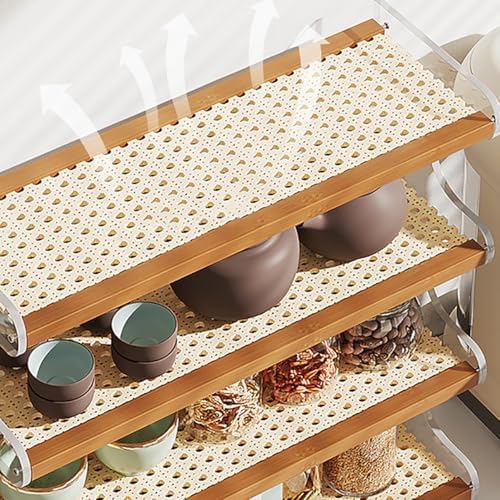 3-Tier Mug Holder Countertop,Wooden Rattan-Look Coffee Station Shelf, Cup Holder Mug Display Rack for Home Kitchen,White,12.99" - Image 3