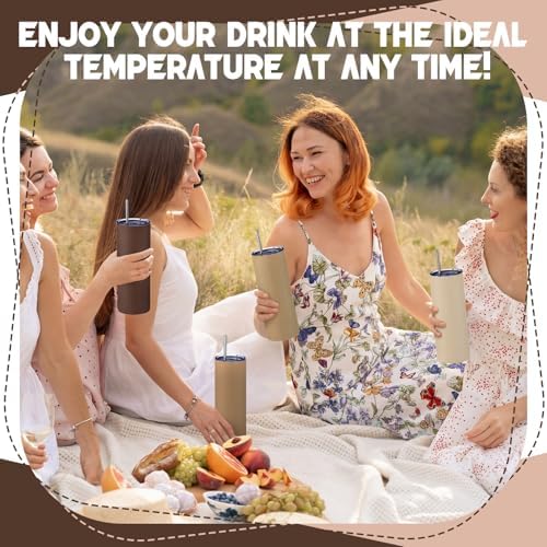 16 Pcs 20oz Insulated Stainless Steel Tumbler with Lid and Straw, Brown - Image 6