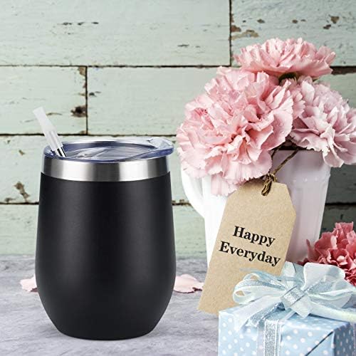 Lifecapido 4 Pack 12Oz Stainless Steel Stemless Wine Glasses, Insulated Wine Tumbler, Stainless Steel Wine Tumbler Cups with Lids and Straws for Coffee, Cocktails, Wine, Champaign, Black… - Image 2
